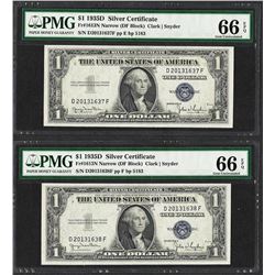 Lot of (2) Consecutive 1935D $1 Silver Certificate Notes PMG Gem Uncirculated 66