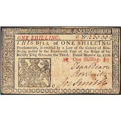 March 25, 1776 New Jersey One Shillings Colonial Currency Note