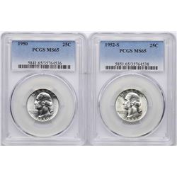 Lot of 1950 & 1952-S Washington Silver Quarter Coins PCGS MS65