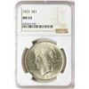 Image 1 : 1923 $1 Peace Silver Dollar Coin NGC MS63