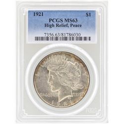 1921 $1 Peace High Relief Silver Dollar Coin PCGS MS63