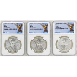 Lot of 1982Mo/1983Mo/1985Mo Mexico Libertad Onza Silver Coins NGC MS66