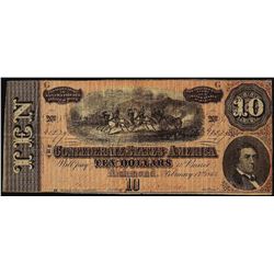 1864 $10 Confederate States of America Note
