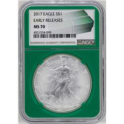 2017 $1 American Silver Eagle Coin NGC MS70 Early Releases Green Core