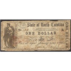 1866 $1 State of North Carolina Obsolete Note