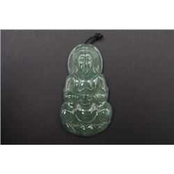 Pea Green Jadeite Avalokitesvara (Guan Yin) Pendant.