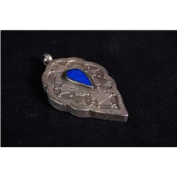 A 925 Silver Tibetan Style Pendant Inlaid with Lapis Lazuli