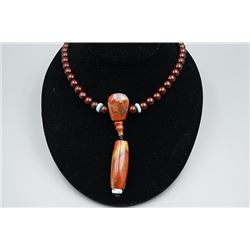 Agate Barrel Pendant & Rosewood 108 Beads Necklace.