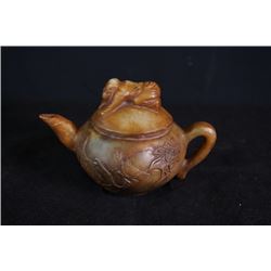 A Jade Teapot with  Floral and Birds  Pattern and a  Boy  Knob