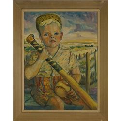 A.Warren Oil Painting «Boy with a baseball bat».