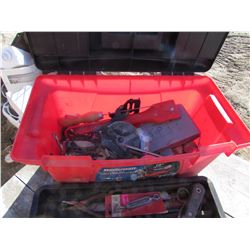TOOL BOX, ASSORTED DRILL BITS, ETC.