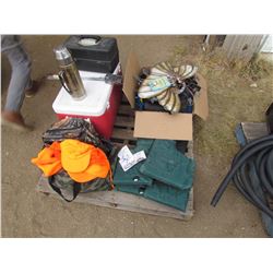 LIFE JACKETS, COOLERS, TACKLE BOX, HUNTING GEAR, GLOVES, ETC