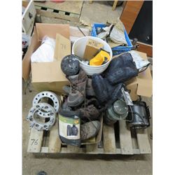 PALLET OF BOOTS, KNEE PADS, ETC.