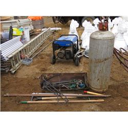 PALLET OF TROUGH, HALTERS, TANK, GARDEN TOOLS