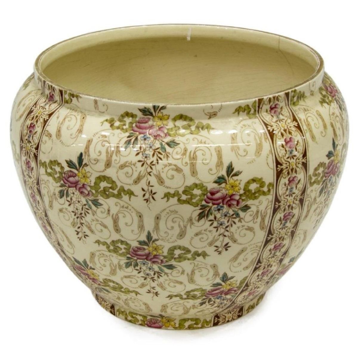 Italian Ceramic Floral Cache Pot Or Planter