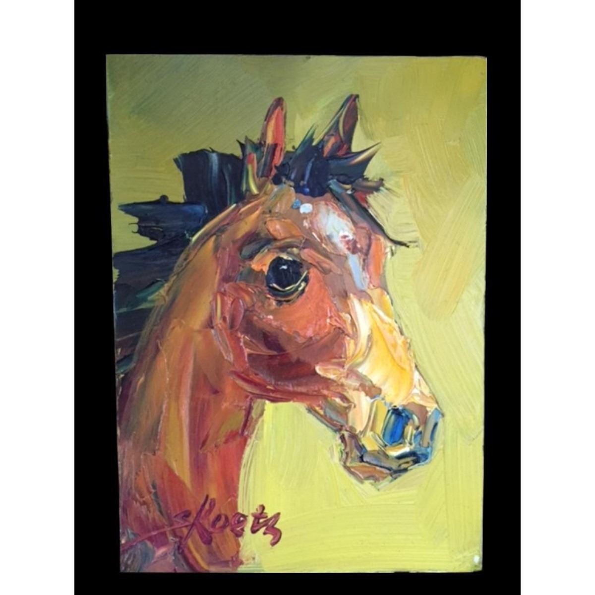Pair Of Signed Abstract Horses Oil Paintings