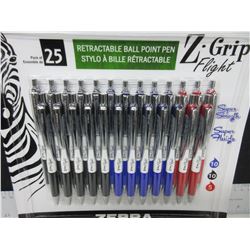 25 New retractable Ball Point Pens super smooth / 10 black 10 blue 5 red