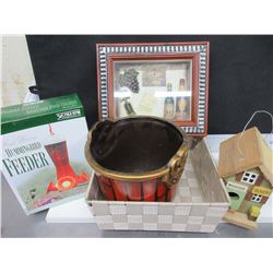 Basket of Goodies . Birdhouse/ plant pot/ hummingbird feeder/ picture
