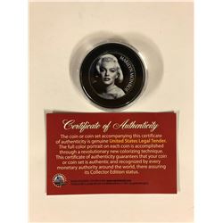 Marilyn Monroe Colorized Half Dollar Coin W/ COA