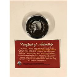 Marilyn Monroe Colorized Half Dollar Coin W/ COA