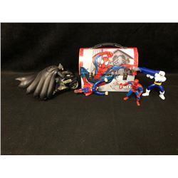 SUPER HEROES ACTION FIGURE LOT W/ SPIDER-MAN TIN LUNCH BOX