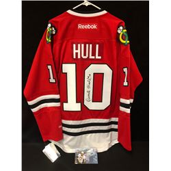 DENNIS HULL SIGNED BLACKHAWKS HOCKEY JERSEY (FRAMEWORTH COA)