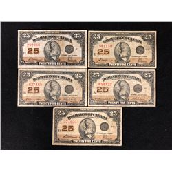 1923 DOMINION OF CANADA TWENTY FIVE CENT SHINPLASTERS LOT