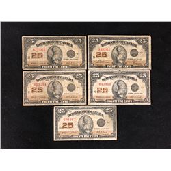 1923 DOMINION OF CANADA TWENTY FIVE CENT SHINPLASTERS LOT