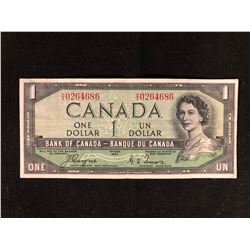 1954 CANADIAN ONE DOLLAR  DEVIL'S FACE BANK NOTE