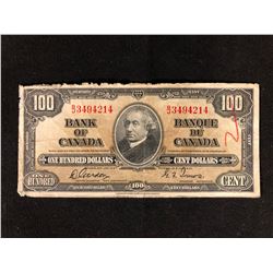 1937 ONE HUNDRED DOLLAR CANADIAN BANKNOTE