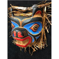 HAND CARVED NATIVE ART MASK "BEAR" BY ANDY WESLEY (TCU-ECH) 14" X 16"