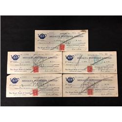 1932 MEDALTA PROPERTIES LIMITED USED CHEQUES W/ 3 CENT STAMPS