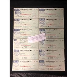 VINTAGE 1948-49 VANCOUVER SUN PUBLISHING CO. SIGNED CHEQUES W/ 3 CENT EXCISE TAX STAMPS
