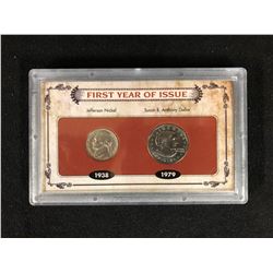 FIRST YEAR OF ISSUE (1938 JEFFERSON NICKEL/ 1979 SUSAN B. ANTHONY DOLLAR)