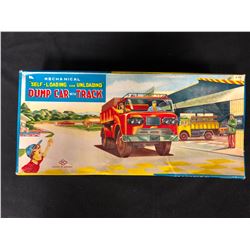 MECHANICAL  SELF-LOADING & UNLOADING  TOY DUMP CAR W/ TRACK IN ORIGINAL BOX (MADE IN JAPAN)