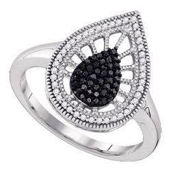 0.35 CTW Black Color Diamond Teardrop Ring 10KT White Gold - REF-30H2M
