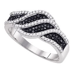 0.40 CTW Black Color Diamond Crossover Ring 10KT White Gold - REF-41N9F