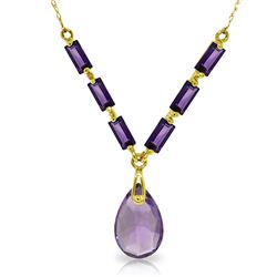 Genuine 4.35 ctw Amethyst Necklace Jewelry 14KT Yellow Gold - REF-30A7K