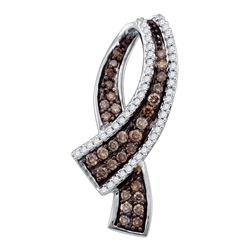 0.49 CTW Cognac-brown Color Pave-set Diamond Ribbon Pendant 10KT Yellow Gold - REF-30N2F