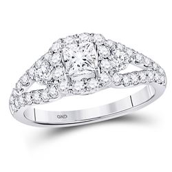 1.25 CTW Princess Diamond Solitaire Halo Bridal Engagement Ring 14KT White Gold - REF-165H2M