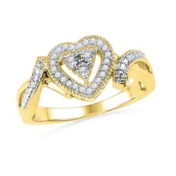 0.10 CTW Diamond Heart Cluster Ring 10KT Yellow Gold - REF-22K4W
