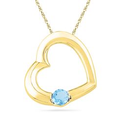 0.15 CTW Created Blue Topaz Heart Pendant 10KT Yellow Gold - REF-7F4N