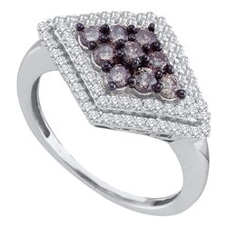 0.80 CTW Cognac-brown Color Diamond Diagonal Cluster Ring 10KT White Gold - REF-32W9K