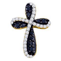 0.95 CTW Black Color Diamond Cross Pendant 10KT Yellow Gold - REF-47W9K