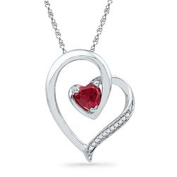 0.03 CTW Created Ruby Heart Love Pendant 10KT White Gold - REF-10F5N