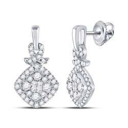 0.47 CTW Princess Diamond Soleil Square Cluster Dangle Earrings 14KT White Gold - REF-57X2Y