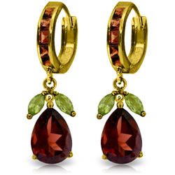 Genuine 14.3 ctw Peridot & Garnet Earrings Jewelry 14KT Yellow Gold - REF-93V6W