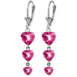 Genuine 6 ctw Pink Topaz Earrings Jewelry 14KT White Gold - REF-68N4R