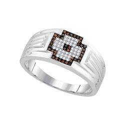 0.25 CTW Mens Red Color Diamond Cross Cluster Ring 10KT White Gold - REF-41N9F