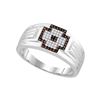 Image 1 : 0.25 CTW Mens Red Color Diamond Cross Cluster Ring 10KT White Gold - REF-41N9F